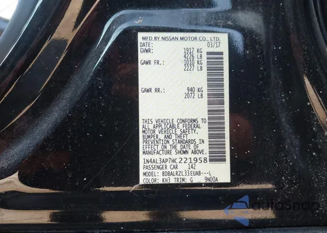 2017 Nissan Altima 2.5 Sl from USA, damaged, VIN 1N4AL3AP7HC221958